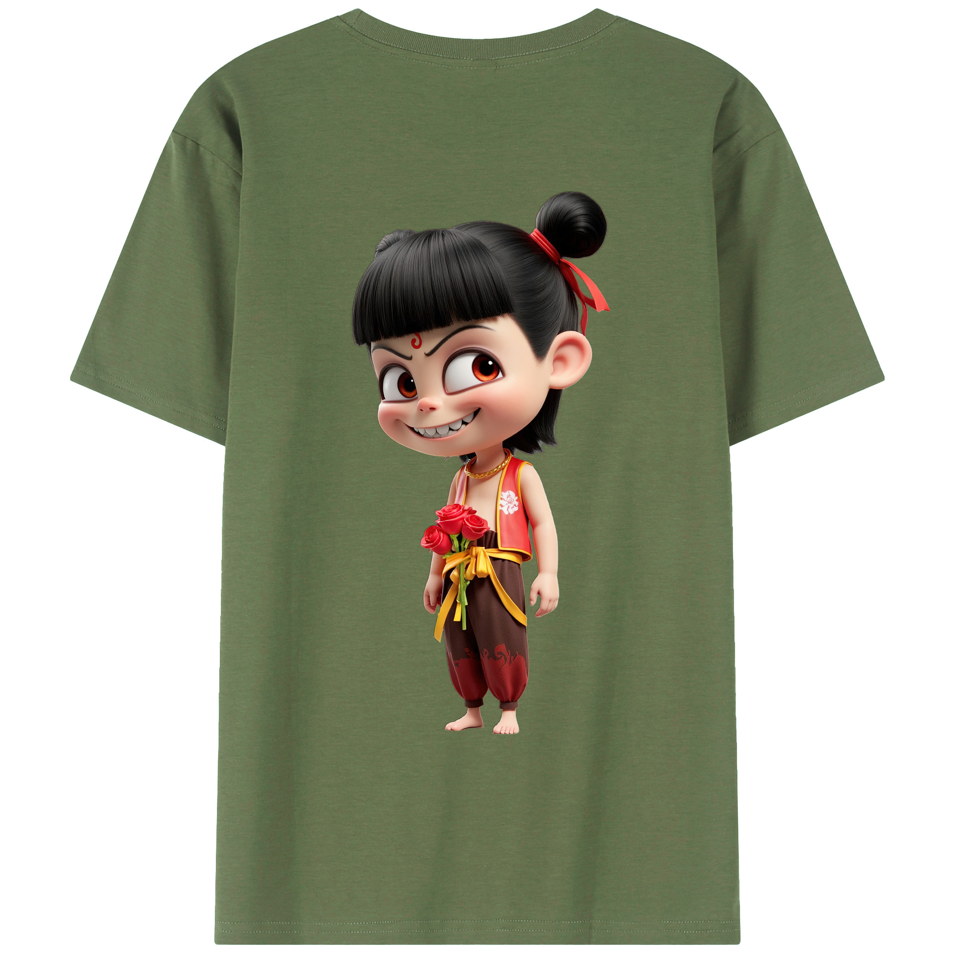 （画像用） Ne Zha 2 ナタ 魔童の大暴れ 綿100％ メンズ半袖Tシャツ（バックプリント） 通気性